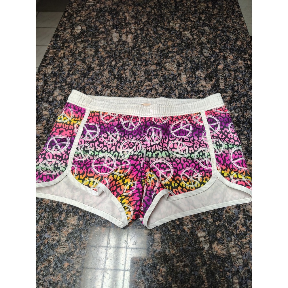 Ocean Pacific OP Womens XL Rainbow Leopard Peace Sign Board Shorts Multi-Color